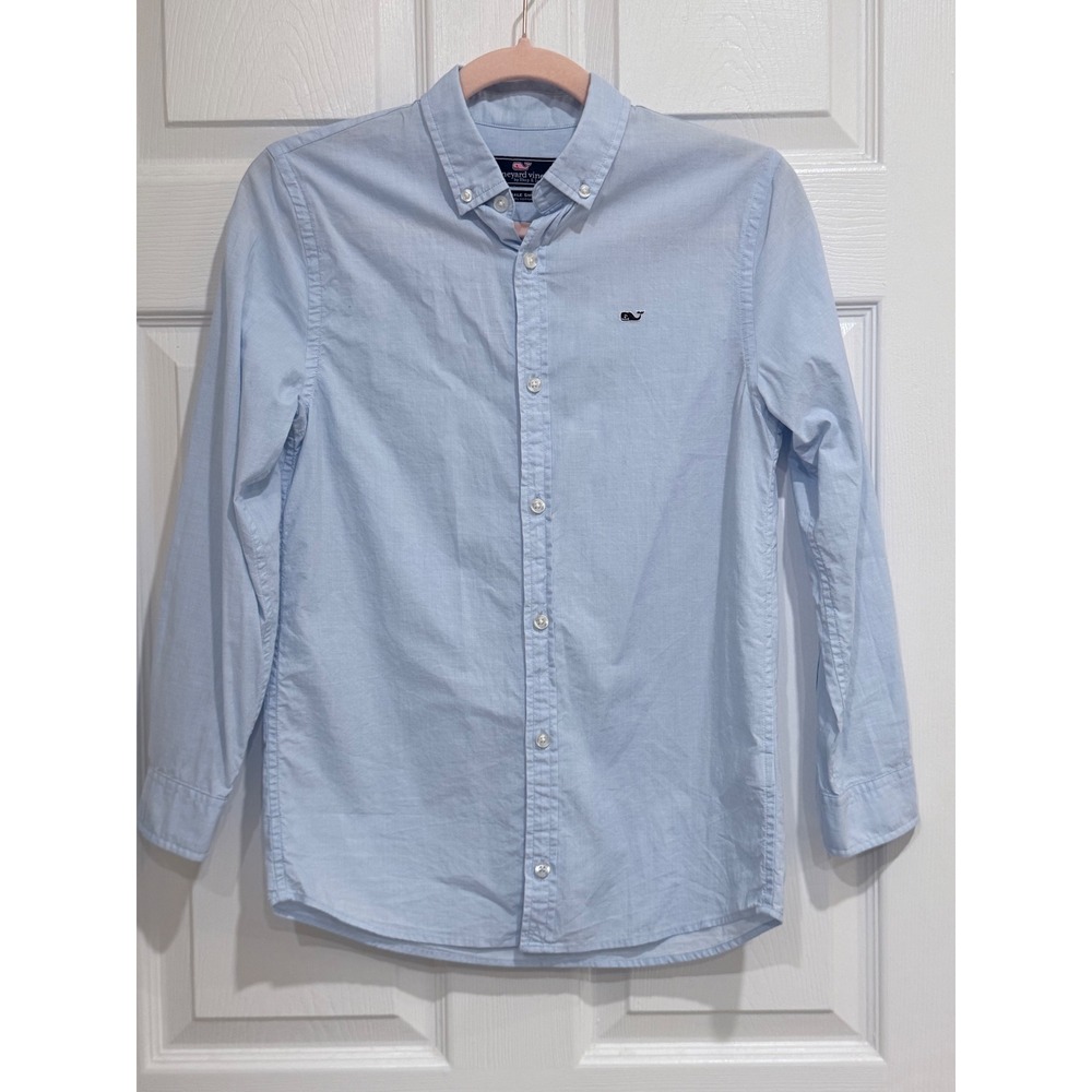 Vineyard Vines Boys Light Blue Whale Shirt Cotton Button Down Long Sleeve M